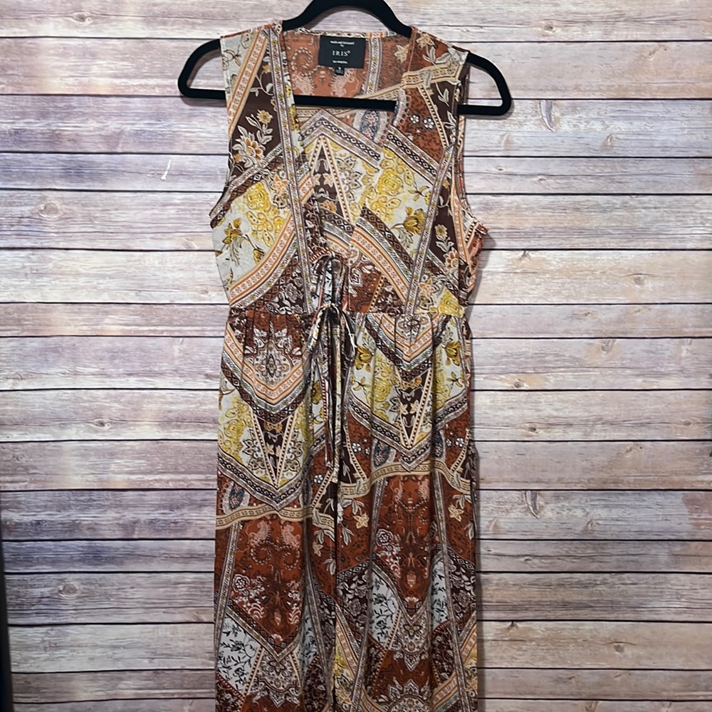 ⭐️ IRIS Los Angeles | Floral Longline Sleeveless Kimono Small Brown Yellow D3